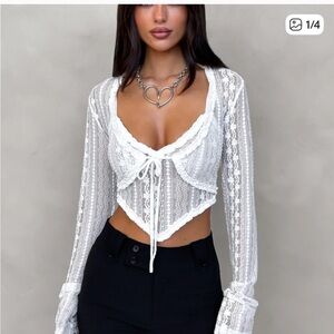 Tiger Mist White Lace Long Sleeve Top